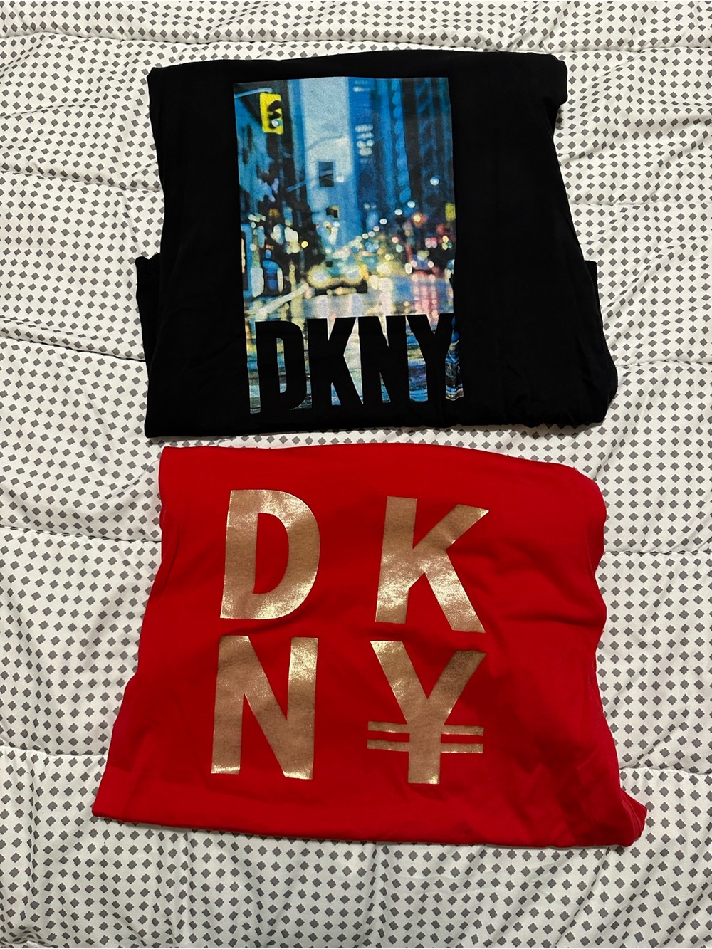 Two DKNY Short Sleeve T-Shirts City Graphic and Chinese New Year
